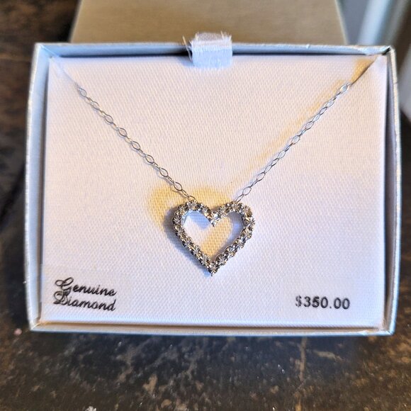 Diamond Sterling Silver Heart Pendant Necklace - Picture 1 of 7